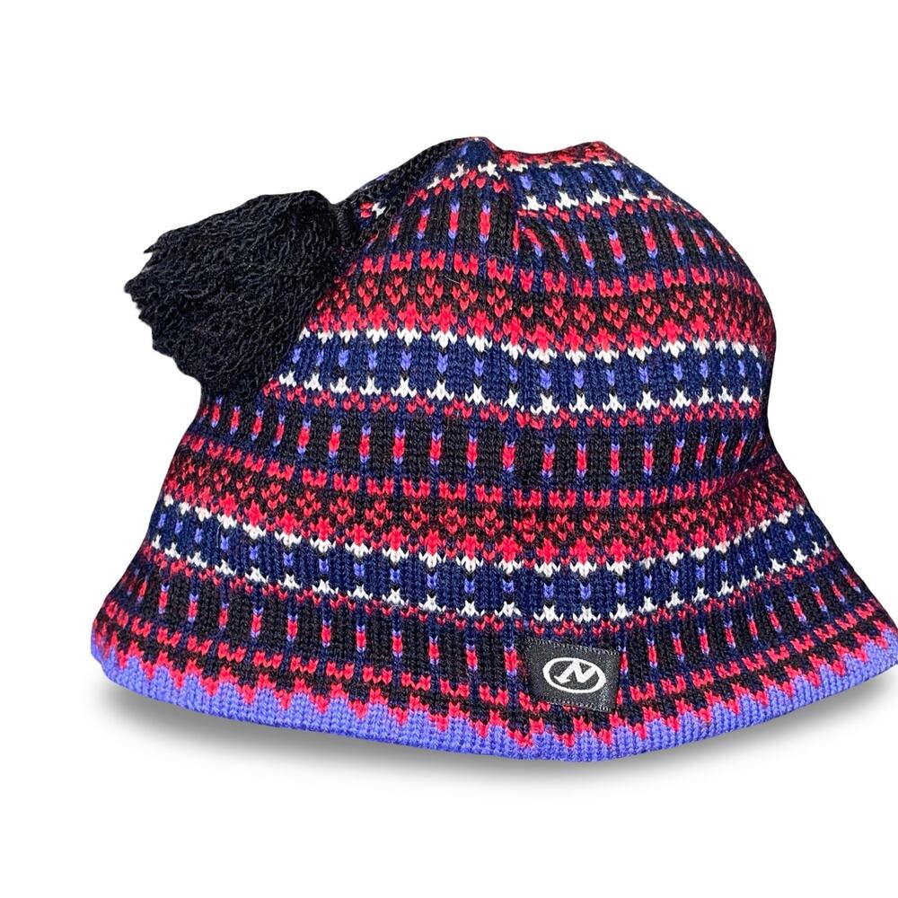 Nordica Sportsystem Vintage Wool Ski Hat Beanie Tassel Toque Unisex Fair Isle